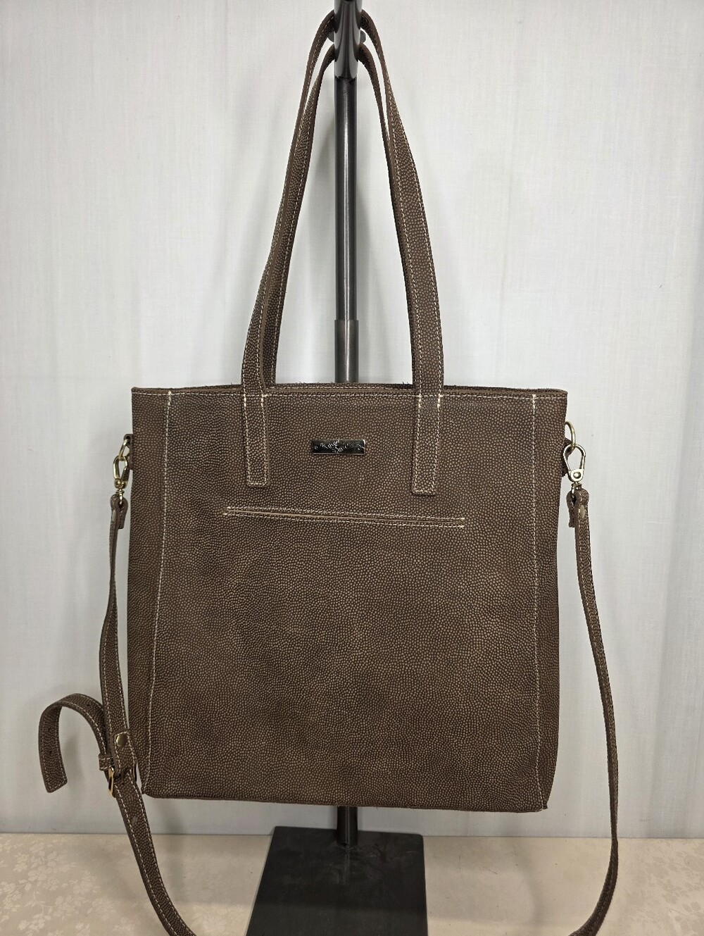 Planner Perfect Brown Textured Leather Tote Bag Crossbody Shoulder Travel Purse